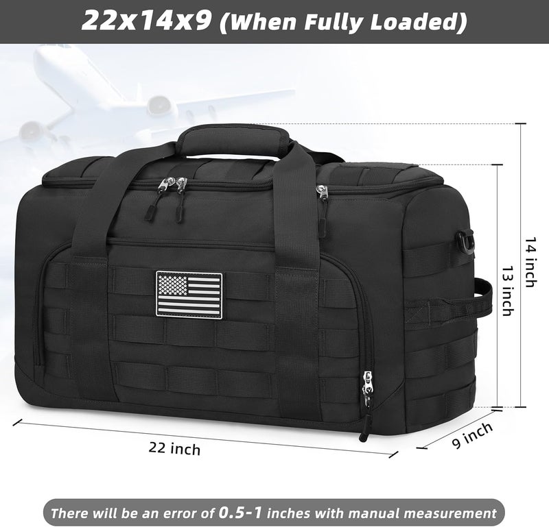 ZOMFELT حقائب رياضية تكتيكية للرجال، أمتعة محمولة 22x14x9 معتمدة من شركات الطيران، حقيبة دوفل سعة 45 لتر مع فواصل قابلة للإزالة وحيز أحذية مبتكر، حقيبة ظهر رياضية للسفر، سوداء - Image 3